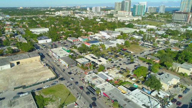 Aerial stock footage Wynwood Miami art walls 4k 24p