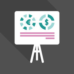 Monitors in abstract concept with information analytics in flat style with shadow.