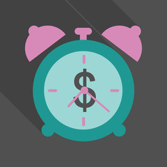 Alarm clock wake-up time isolated on background in flat style. Vector illustration