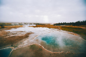 Iceland , Geysir in cloudy weather