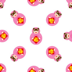 Chinese new year seamless. daruma girl seamless.