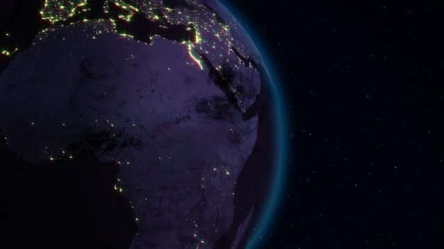 Realistic Earth rotating in space (loop). On the planet Earth is visible the change of day and night