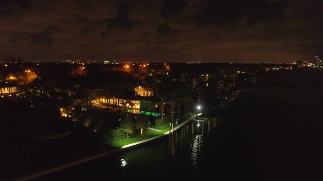 Night mansion aerial footage Miami 4k