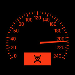 Vector car speedometer dial with skull symbol. High speed concept