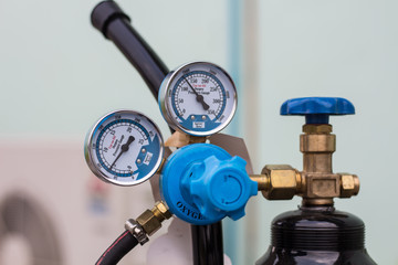 The pressure gage and valve on lpg tank
