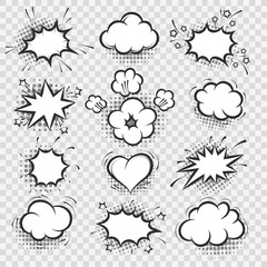 Comic bubbles. Vector cartoon talk bubble and thinking balloon elements isolated on transparent background