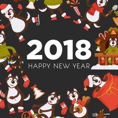 2018 Dog Year poster for Christmas or New Year winter holiday.