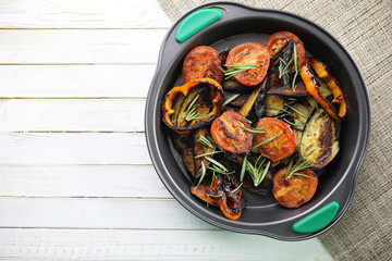 Vegetables grilled pan fried eggplant and tomatoes