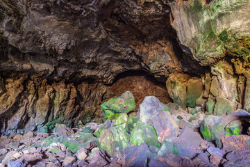 The Green Cave (Cueva de Los Verdes) is the main attraction on the island of Lanzarote. Canary Islands. Spain