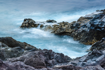 Obraz premium Incredible landscape of Los Hervideros after sunset. Lanzarote. Canary Islands. Spain