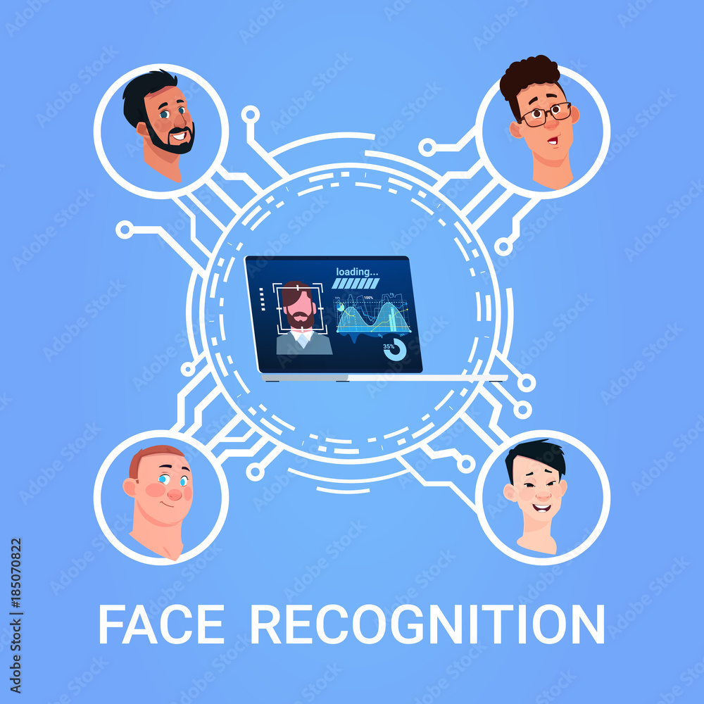 Poster face recognition concept user scanning technology modern access control system flat vector illustrat
