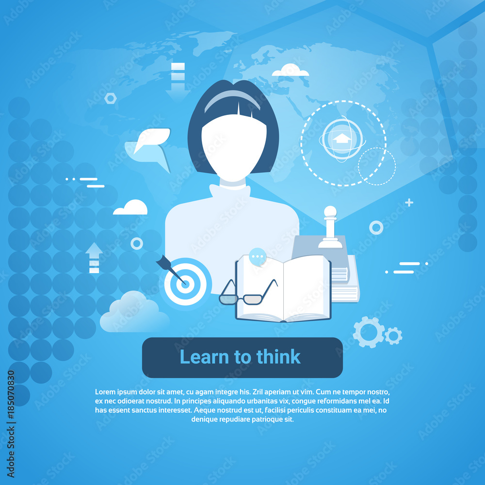 Poster learn to think template web banner with copy space vector illustration