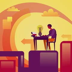 Artificial Intelligence Concept Robot Business Man Working On Computer Vector Illustration