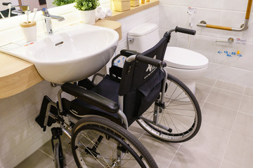 Interior of bathroom for the disabled or elderly people. Handrail for disabled and elderly people...