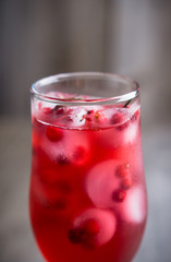 Tasty christmas cocktail with cranberry and foxberry. Shallow depth of field. Selective focus.