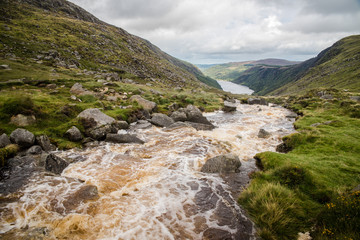 A river flowing through Glendalough National Park in Ireland. 