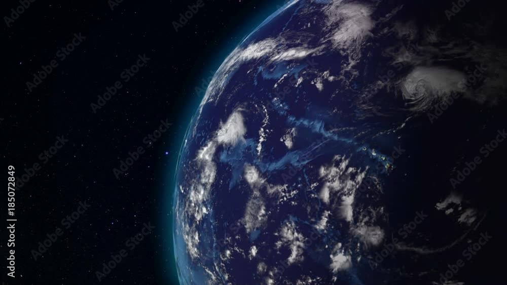 Poster realistic earth rotating in space (loop). on the planet earth is visible the change of day and night