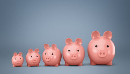 Pink piggy bank on a blue background. 3d render illustration.