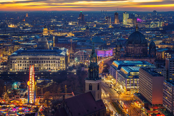 Aerial view on downtown of Berlin at night, Germany