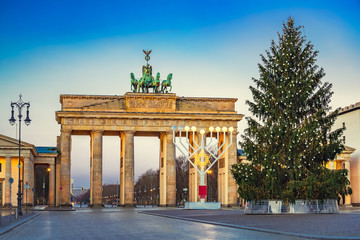 Brandenburg gate and christmas tree in Berlin, Germany