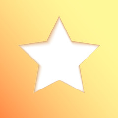 Five-pointed star cut from paper, idea for banner. Yellow paper shapes for card, poster, brochure, flyer with place for text. Carving art, 3d illustration, abstract background