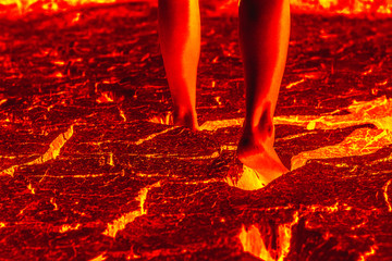 Foot on the lava floor because of global warming.