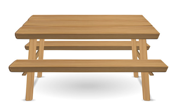 picnic wood table on a white background