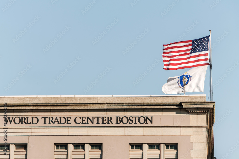 Wall mural Seaport World Trade Center building located on the waterfront Commonwealth Pier South Boston