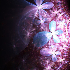 Purple fractal flowers, digital artwork for creative graphic design