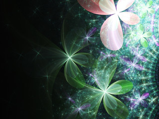 Fototapeta premium Dark green fractal flowers, digital artwork for creative graphic design