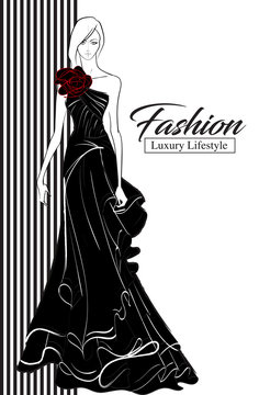 Fashion Luxury Glamour Elegant Woman sketch. Fashion girl in sketch-style. Vector illustration.