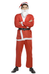 Portrait of asian man in a Santa Claus costume with crossed arms posing