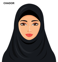 Vector chador headgear style, beautiful arabic muslim woman Illustration