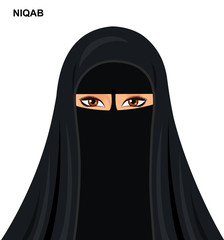 Naklejka premium Vector black niqab style, beautiful arabic muslim woman Illustration isolated