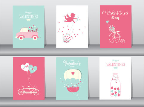 Set of Valentine's day card on retro pattern design,love,cute vector,Vector illustrations