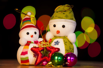 Festive snowman with Christmas light background
