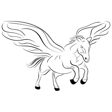 Silhouette of a running pegasus vector sketch