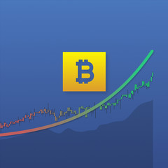 Bitcoin growth with market chart lines and long shadows. 3D illustration