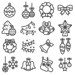 Vector line christmas decorations icons set