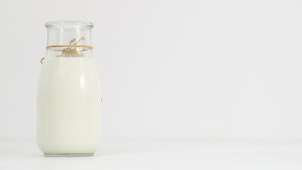 milk, kefir, greek yogurt bottle on white background. Fresh and fermented dairy products. Copy space concept