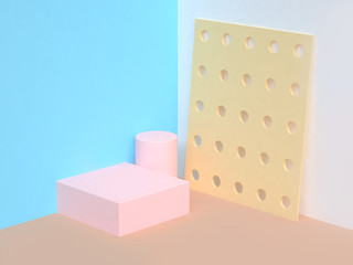 blue wall pink square yellow abstract background 3d rendering