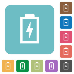 Battery with energy symbol rounded square flat icons