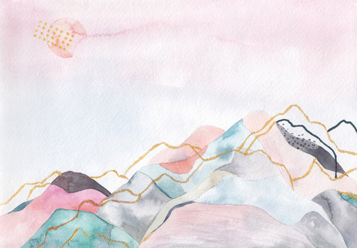 Fototapeta Abstract watercolor background. Japan design. Hand drawn illustration