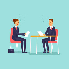 Interview for a new job. Flat design vector illustration.