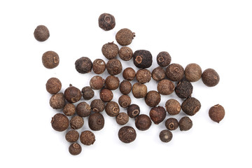 Allspices or Jamaica pepper isolated on white background. Top view
