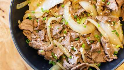 grill beef with rice (Yakiniku Don), Japanese food.