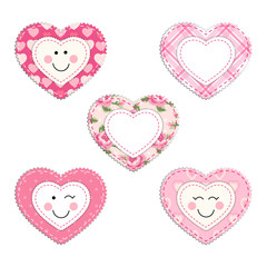 Cute fabric hearts as different smiling characters