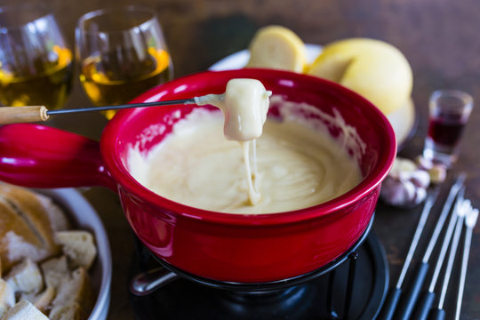 Traditional Swiss fondue with Gruyere cheese.
