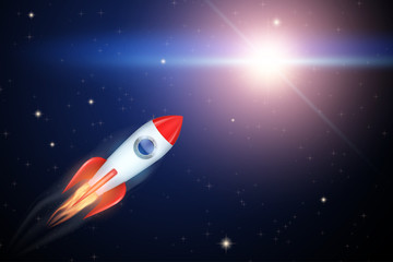 Naklejka na ściany i meble Rocket flies to the star. Space Vector Illustration. Symbol of startup and ICO.