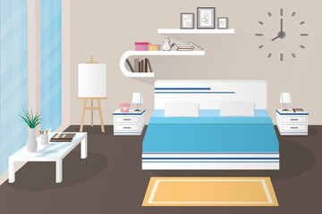 interior bed room with furniture and accessories.vector and illustration